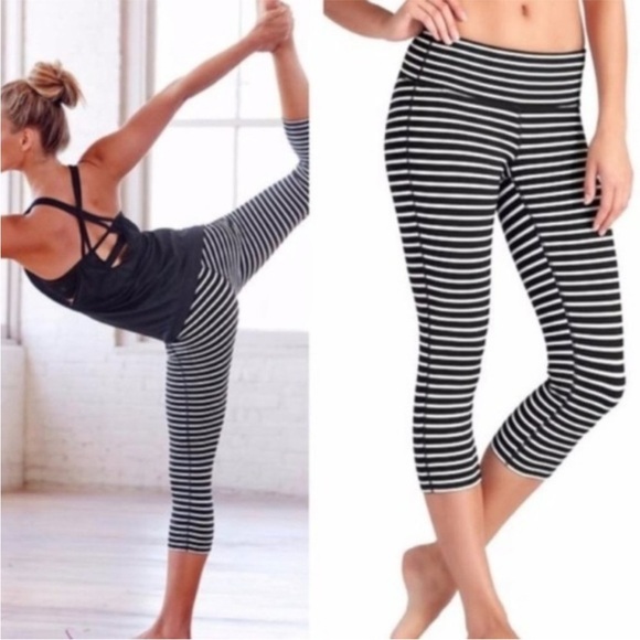 Athleta Mid-Rise Chaturanga Capri Legging Black and White Stripe, Small - Picture 3 of 12
